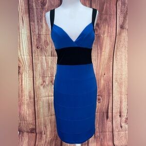 XOXO blue black fitted V-neck sleeveless stretch mini 90’s dress women’s size M